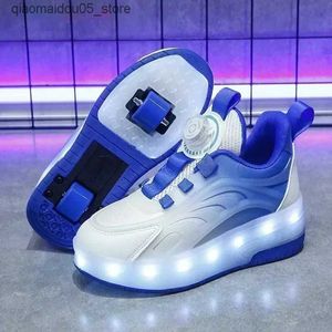 Sneakers kinderen kinderen jongens en meisjes USB opladen Luminoire vrijetijdsschoenen LED LICHT WIETEN Outdoor Parkour Roller Skating Shoes Sports Shoes Q240413