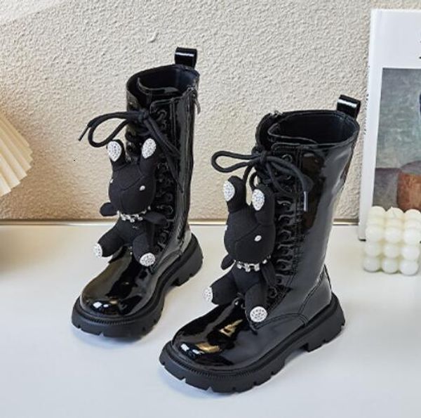 Zapatillas de deporte para niñas botas largas 26-36 zapatillas de invierno botas de moda de cuero niña para niños al aire libre zapato de princesa casual botas de nieve para adolescentes 230816
