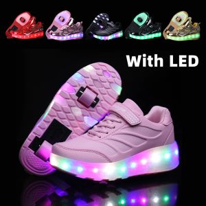 Baskets enfants Chaussures rouleaux Boy girl Sneakers avec des roues devient une baskette sport avec USB LED charge pour un cadeau d'anniversaire de Noël