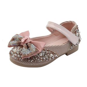 Sneakers Kinderleren schoenen Pearl Bow Princess Girls Party Dance Baby Student Flats Kids Performance Shoe 230522