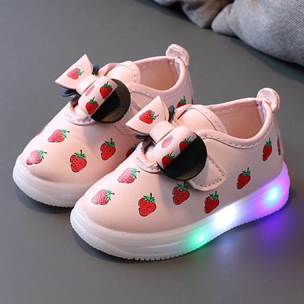 Zapatillas de deporte para niños, zapatillas luminosas LED, zapatos iluminados para niños, zapatos para bebés, zapatillas luminosas para niños, zapatos deportivos con lazo de fresa para niñas