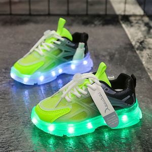 Zapatillas de deporte para niños, zapatos con luz LED para niños y niñas, malla brillante con luz LED, iluminación colorida transpirable, suela luminosa 230530