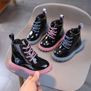 Sneakers Children's Fashion Boots Autumn/Winter Children's Single Boot British Style Solid Full Comploding knappe Modern Boys and Girls Shoes Z230815