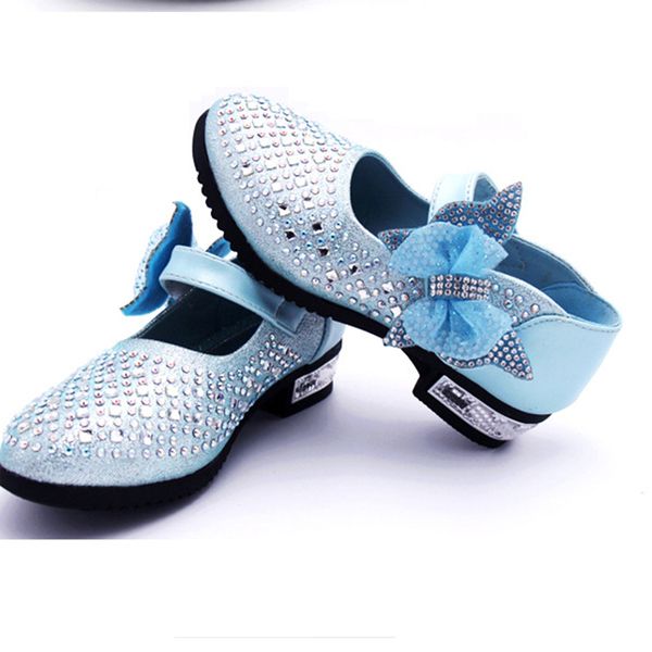 Sneakers Children Sittle Girl High Heel Gold Blue Silver Princess Chaussures For Girls Kids School Wedding Party Robe 220920