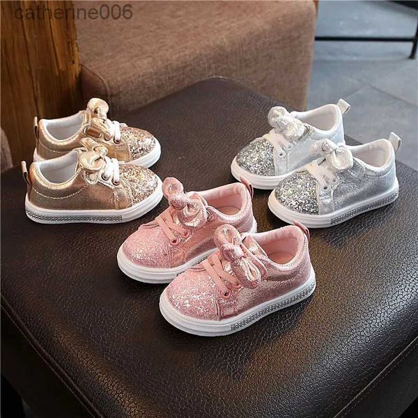 Zapatillas de deporte Zapatos para niños Pajarita Zapatos casuales para niñas Zapatos de suela plana con lentejuelas de moda Zapatos de bebé de color sólido Zapatos individuales Zapatos para niños TenisL231106