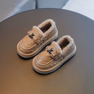 Baskets d'hiver en cuir pour enfants, chaussures d'école pour filles et garçons, noires, marron, blanches, chaudes, épaisses, bottes en peluche, 2023, 230914