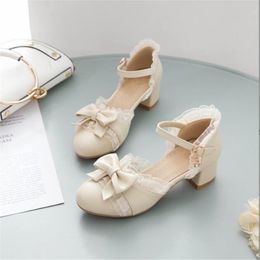 Sneakers kinderen sandalen meisjes hoge hak schoenen lolita dames pompen mode bowknot ruches bruiloft feest prinses roze maat 2843 230811