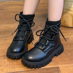 Baskets enfants courtes hiver bottines pour filles tout-petits chaussures de mode plate-forme enfants 410Y BlackBeige noir blanc 230202