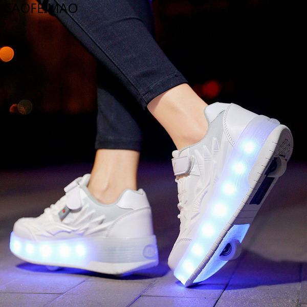 Zapatillas de deporte para niños, dos ruedas, luminosas, brillantes, negras, rosas, con luz Led, patines, zapatos para niños, niñas, carga USB 230626