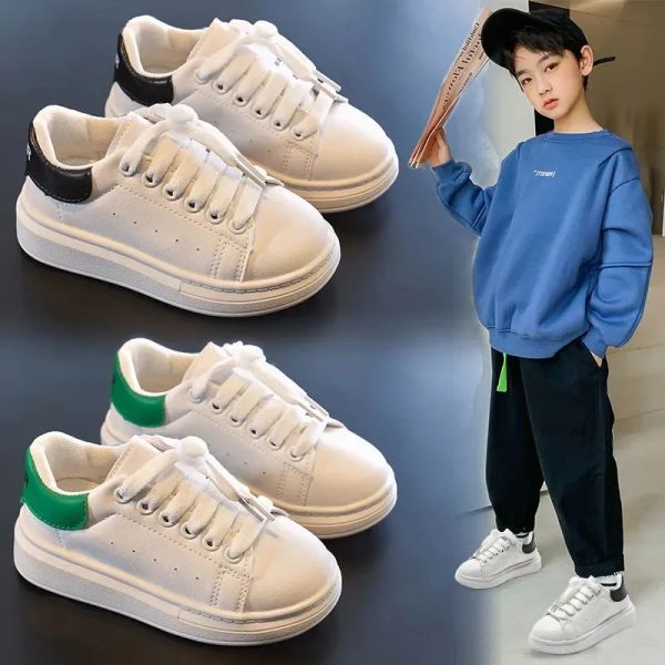 Zapatillas de deporte para niños, zapatos blancos, nueva moda, clásicas, para niñas y niños, zapatillas de deporte de goma con retales transpirables de Pu, zapatos informales para niños pequeños, zapatos de bebé