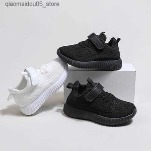Sneakers Childrens Adem Simple Boy Sportschoenen Solid Black Beige Schoolschoenen Geschikt voor Girls Hook en Loop Childrens Shoes Q240413