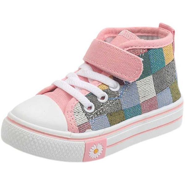 Sneakers Chaussures pour toile pour enfants 2022 Spring Fashion Childrens UK Breasted Casual Girls Advanced Plaid Sports Chaussures D240515