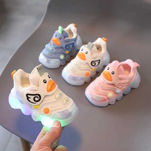 Zapatillas de deporte para niños LED Casual lindo dibujos animados patos infantiles luminosos tenis y niñas zapatos deportivos de malla transpirable sapato Q240506