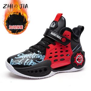 Baskets Chaussures de basket-ball en peluche d'hiver pour enfants Chaussures de sport en cuir antidérapantes et chaudes Mode et maillot de football décontracté 3342 231115