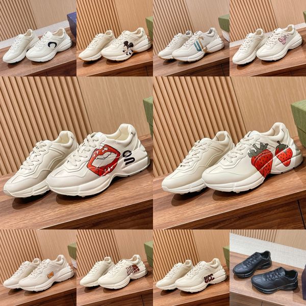 baskets chaussures de créateurs chaussures de papa de luxe couche supérieure de luxe en peau de vache en soie hommes femmes formateurs fraise bouche de souris baskets de style rétro luxe hors chaussures blanches