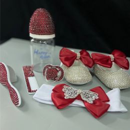 Sneakers Dolling Luxury Baby Bottles and Shoes Bandand Set KeepSake Diamond Tutu tenue Red Bottom Bottom Girl Baptême Chaussures