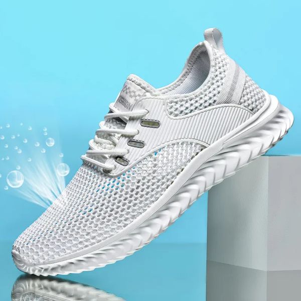 Sneakers Dress Men Mesh Mesh respirant Colombe Couleur solide Lace Up Flat Comfort Walking Running Tennis Chaussures