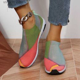 Sneakers Dress Platform Ademende vrouwen glijden mesh op Soft Casual Single Candy Knit Sock Flat Shoes T