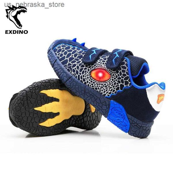 Sneakers Exdino Childrens LED Spring and Automne Flash Chaussures Flash 3-6Y Boys Childrens Light Up Sports Chaussures Casual Running Sports Chaussures Q240412