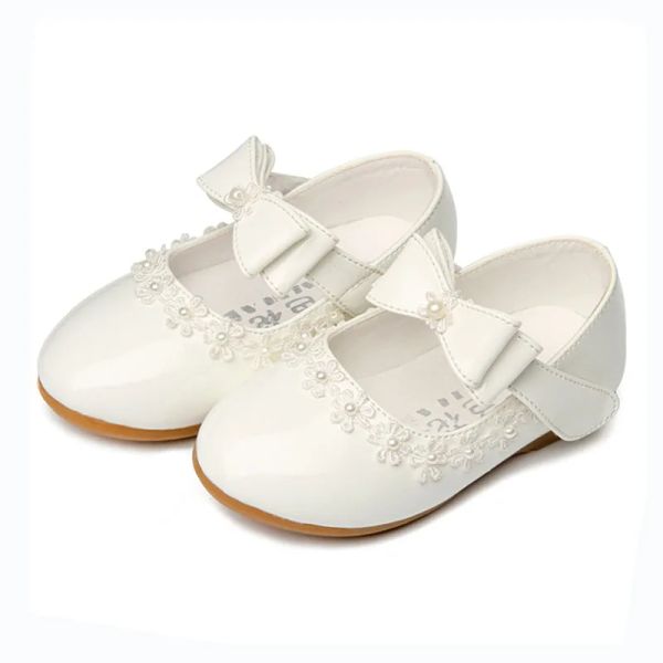 Baskets fleuris enfants filles blancs rouges en cuir breveté chaussures de princesse pour la petite école de filles naufrèmes