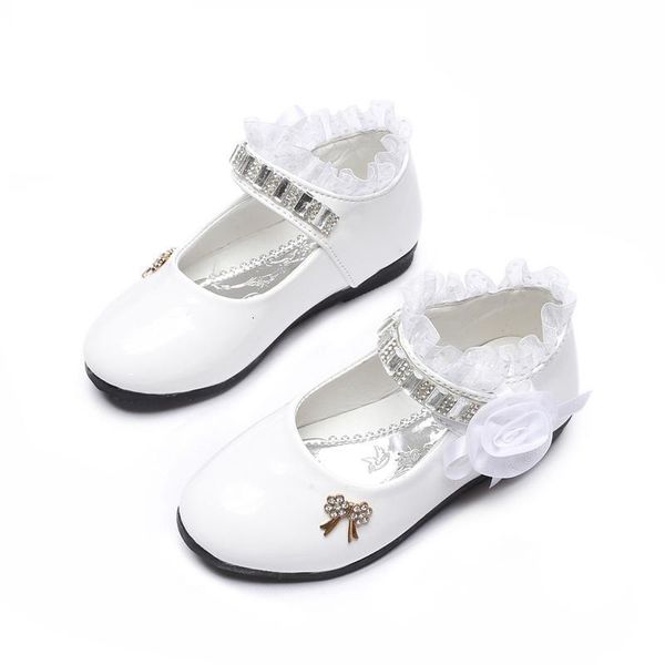 Baskets fleur filles chaussures printemps automne princesse dentelle PU chaussures en cuir mignon Bowknot strass pour 311 ans chaussures en bas âge 230412