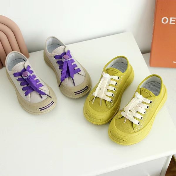 Baskets Quatre Saisons Doux Sports Toile Enfants Mode Tête Carrée Bébés Filles Jaune Plat Simple Style Japonais Garçons Casual Chaussures 230313