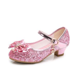 Sneakers Girls Aurora Sparkle Shoes Kids Ariel Mermaid Slip op flats kinderen prinses hakken prinsesschoenen carnaval grote bowknot pompen