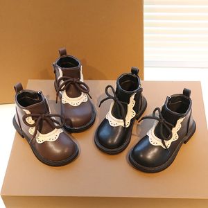 Zapatillas de deporte para niñas, botas de otoño 2023, Tobillo con cremallera lateral, Zapatos de bebé de cuero de estilo británico, Zapatos de princesa para niños Nia 230918