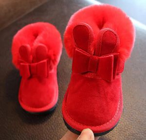 Zapatillas de deporte para niñas, botas con lazo de conejito, Tobillo rojo y rosa, Zapatos cálidos de piel de animales, nuevos Zapatos de nieve para niños pequeños, calzado de invierno SandQ para bebé