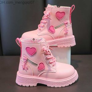 Sneakers Girls' Boots Children's Fashion Rubber Boots Cool Girls' Autumn and Winter Cotton Soft Sole Pink with Love Side Zipper Princess Round Toe PU Z230726