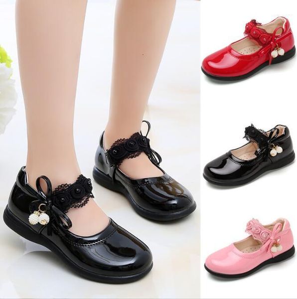 Zapatillas de deporte para niñas, zapatos de cuero para niños, vestido de boda, princesa, baile, niños, lazo de verano, sandalias negras para estudiantes, moda coreana 230628