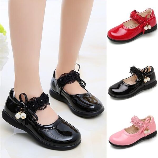 Baskets filles chaussures en cuir pour enfants robe de mariée princesse danse enfants été nœud papillon noir étudiant sandales mode coréenne 220920