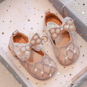 Sneakers Girls Party Shoes Dance Bling Wedding Pearl Mary Jane Square Leather Performance Shoes 47R 230522