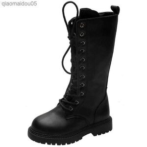 Zapatillas de nieve para niñas zapatos de cuero de cuero sólido para niños de moda rodilla altas botas para niños botas de invierno de niños 26-37 z230815