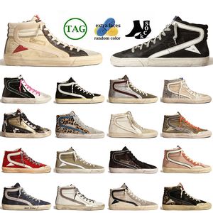 Baskets Glitter Silver Gold Upper Vintage Designer Casual Chaussures Fabriqué à la main Mid Ball Star Luxe Italie Marque Slide Femmes Hommes Calfskin Flash Baskets Sports Plats