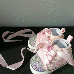 Baskets faits à la main de luxe à la main pour bébé chaussures de petite fille première promenade brillant bling cristaux princesse chaussures douche cadeau