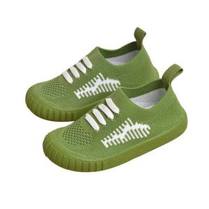 Sneakers indoor en buiten unisex kinderen ademende gebreide schuifregelaar casual sportschoenen lente groene kinderen wandelschoenen E8227 D240515