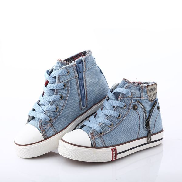 Sneakers Ins Mode Enfants Toile Chaussures Enfants Taille 25 37 Garçons Filles Bottes Hautes À Lacets Denim 230313