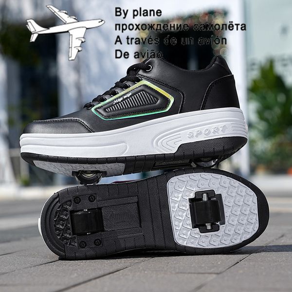 Baskets enfants adultes patins à roulettes chaussures avec 2 roues automatique Invisible patinage Sneaker respirant chaussures de vol en plein air 230203