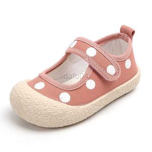 Zapatillas de deporte para niños, niños, jardín de infantes, punta redonda, zapatos de lona antideslizantes, lindos 2023, verano, primavera, nuevos zapatos suaves para niños y niñas, zapatos casuales con lunares L0825