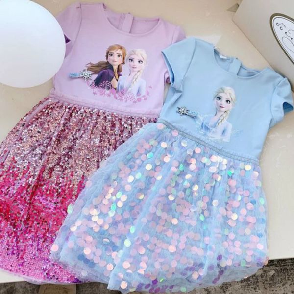 Sneakers Hobe Kids 2023 Nouveau coton printemps et d'été Frozen Girls Party Robe Princess Princess Robe Toddler Girl Robes