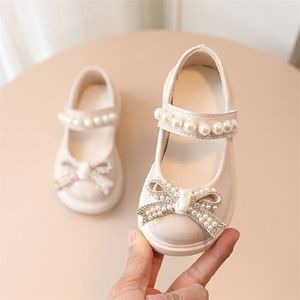 Sneakers Kids Fashion Pearl Bow Knot Pu Leather Princess Shoes For Girls Butterfly Baby 221107