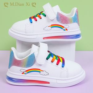 Sneakers Kids mode regenboog kleurrijke meisjes witte casual schoenen pu leer met luchtkussen sole hookloop autunm 230317