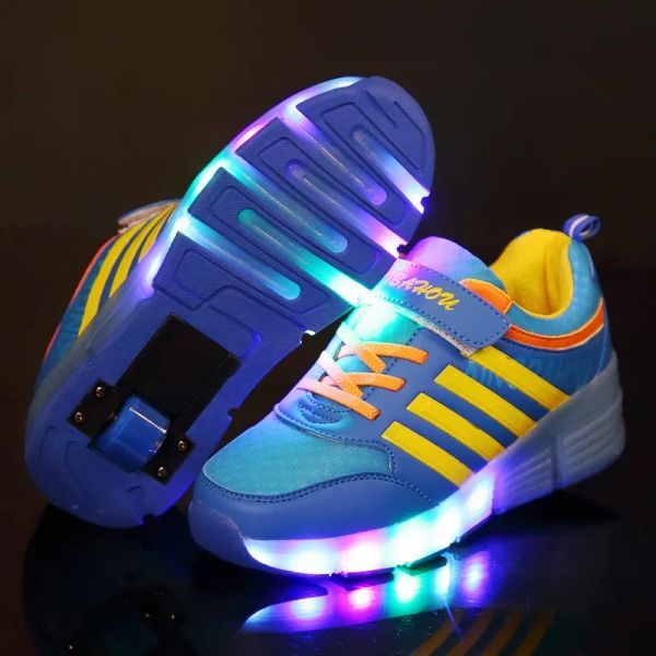 Sneakers Kids Blowing Sneakers avec des roues LED Light Up Roller Skates Sport des chaussures éclairées lumineuses pour les enfants Boys Rose Bleu rouge