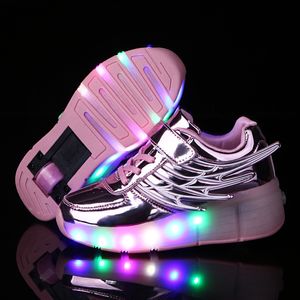 Sneakers Kids Led Light Roller Shoes For Boys Girl Luminous Light Up Skate Sneakers With On Wheels Kids Roller Skates Wings Shoes 230110