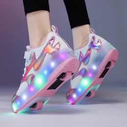 Sneakers Kids Led USB -oplaadrolschoenen Gloeien Lichte Luminous Sneakers met wielen Kids Rollers Skate schoenen voor jongensmeisjes 230203