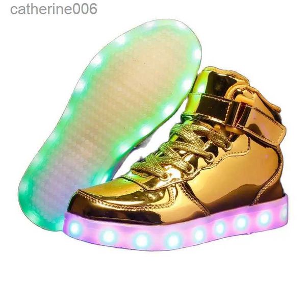 Chaussures de sport Enfants Led USB chaussures de charge baskets lumineuses enfants crochet boucle chaussures lumineuses pour filles garçons Skateboard haut haut course SportsL231106
