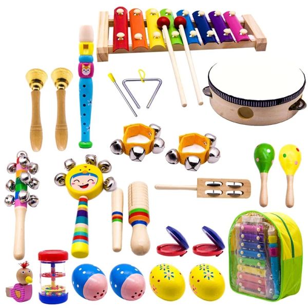 Sneakers Instruments de musique pour enfants, 15 types 23pcs Percussion en bois Toys xylophone pour garçons et filles éducation préscolaire avec rangement