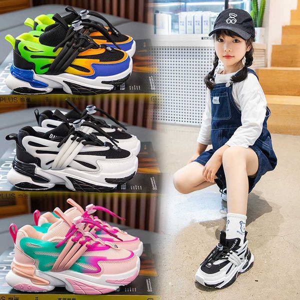 Sneakers Kids Pink Sneakers Enfants Plateforme Sports Chaussures 3-12 ans Girls Hauteur Augmentation Chaussures Boys Black Running Shoe Taille R230810