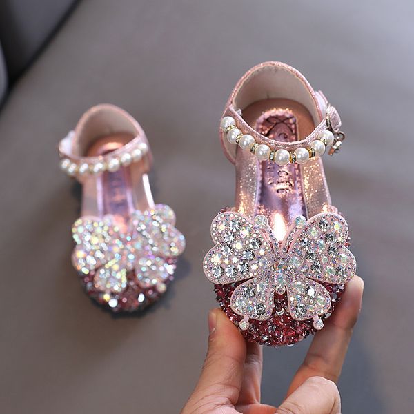 Baskets enfants paillettes Bowknot princesse chaussures enfants argent rose chaussures en cuir fête de mariage filles danse Performance chaussures G528 230316